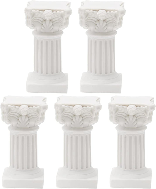 Saihisday Mini Roman Pillar Greek Columns - 5Pcs Resin Artistic Ornaments for Christmas & Weddings | 1.18" x 1.18" x 2.56" (White)