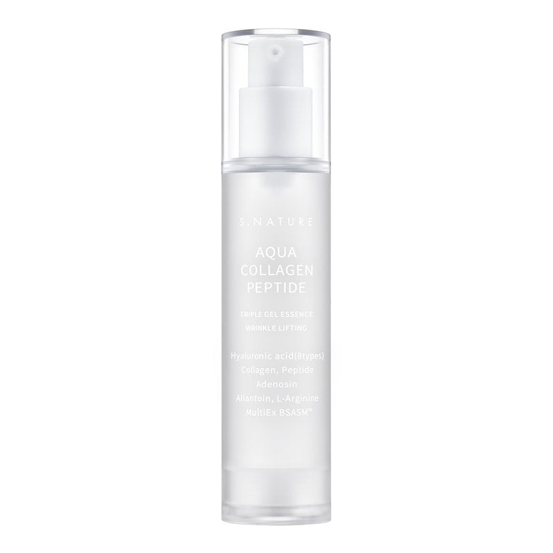 S.NATURE Aqua Collagen Peptide Triple Gel Essence, Firming & Hydrating Face Essence, Plumping and Calming Gel Serum with 8 Hyaluronic Acids, Adenosine, Oil-Free Korean Skincare
