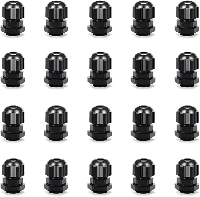 CGELE Cable Gland 20 Pack Plastic Waterproof Adjustable Connector 4-8mm PG9 Strain Relief Cord Connectors Joints Nylon with Gaskets
