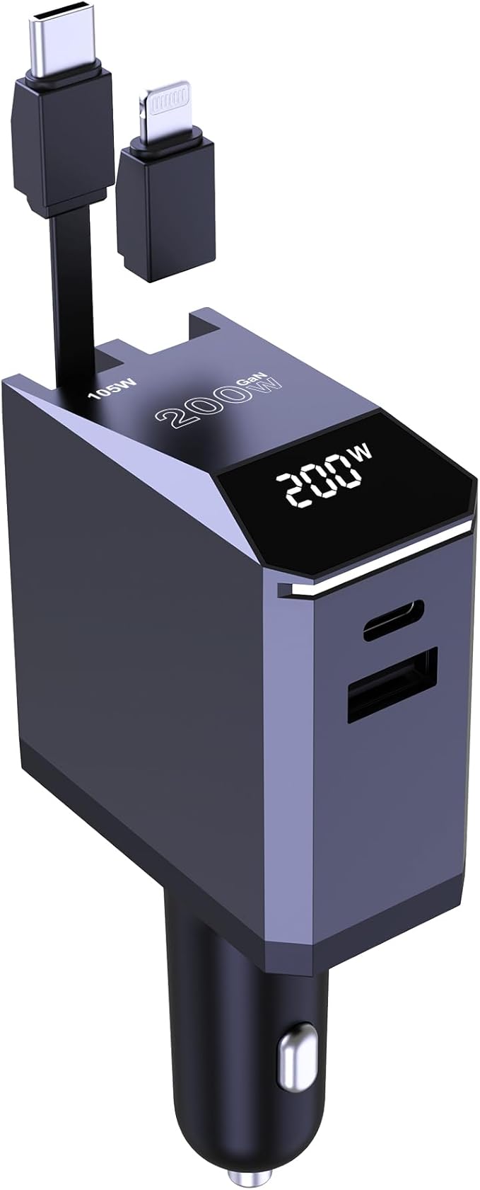 Aftertop 200W Retractable Car Charger, Power Display