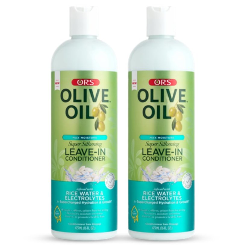 ORS Olive Oil Max Moisture Leave-In Conditioner with Rice Water and Electrolytes for Supercharged Hair Hydration 16.0 Ounce (Pack of 2)