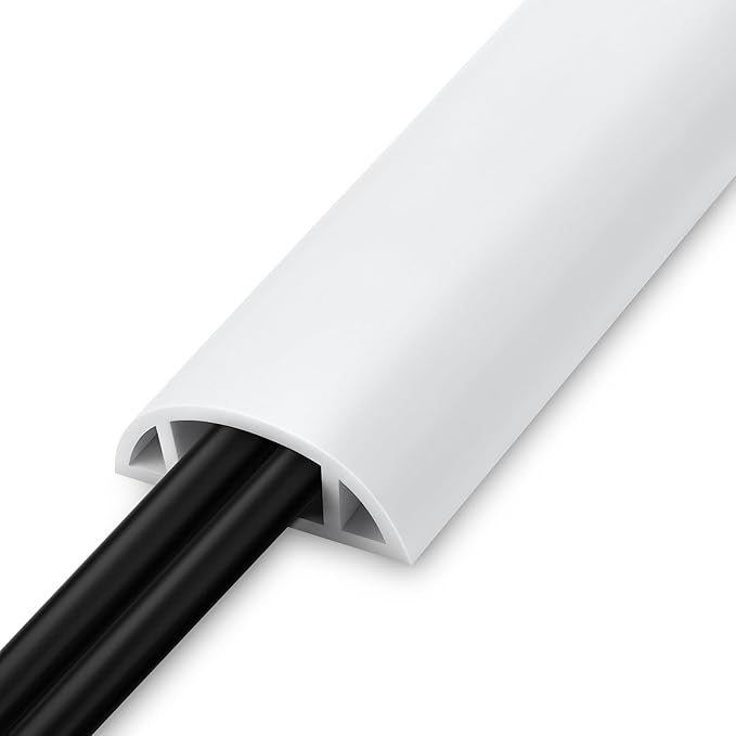 LZEOY 5.5FT Floor Cord Cover, White Soft Cable Cover Floor, Large Size Extension Cord Covers for Floor, Power Cord Protector Floor Wire Cover - Cord Channel Diameter: 0.7" (W) x 0.4" (H)