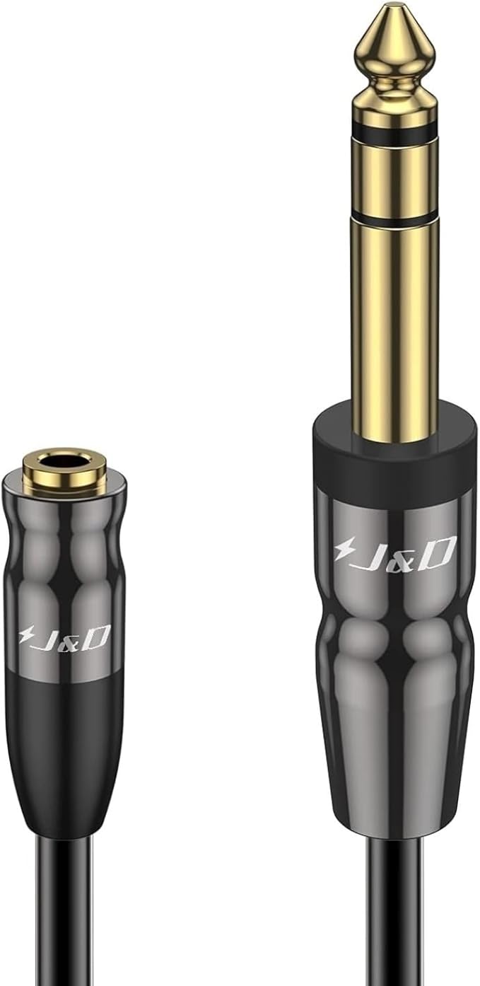 J&D 1/4 inch to 3.5mm Headphone Adapter, Heavy Duty Copper Shell Connecter Joint 3.5mm 1/8 inch Female TRS to 6.35mm Male TRS Stereo Audio Extension Cable (1 Feet)