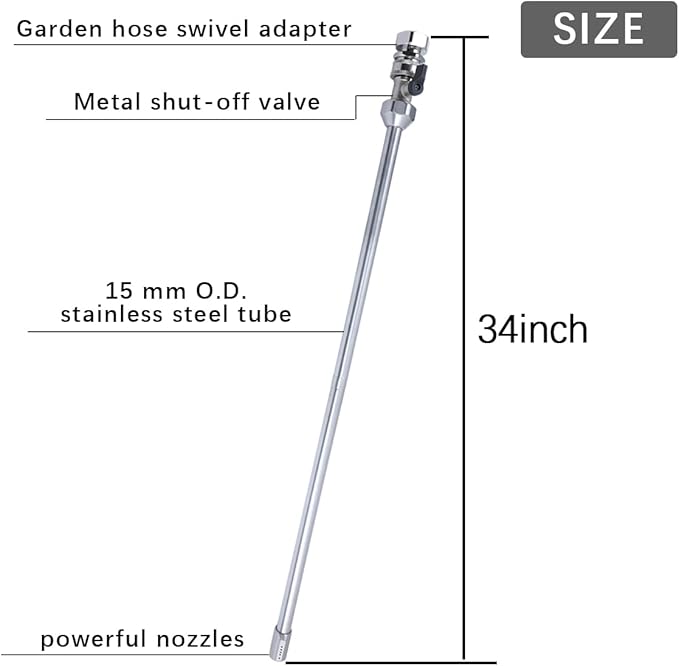 G-Sunny All-Metal RV Toilet Wand with Shut-Off Valve, RV Black Tank Cleaner Wand with 360 Degree Swivel Adapter and Power Nozzle, for Cleaning Sediment