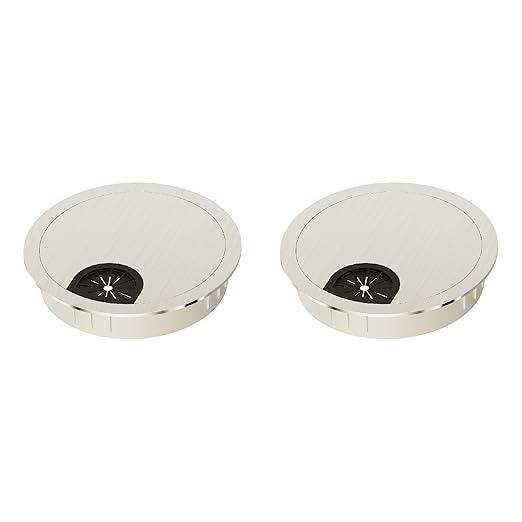 Skweawert 2 Pack Desk Grommet 2-1/8 Inch 53mm, Zinc Alloy Computer Desk Wire Hole Cover, Office Desktop Cord Cable Hole Metal Ring, Brushed Silver
