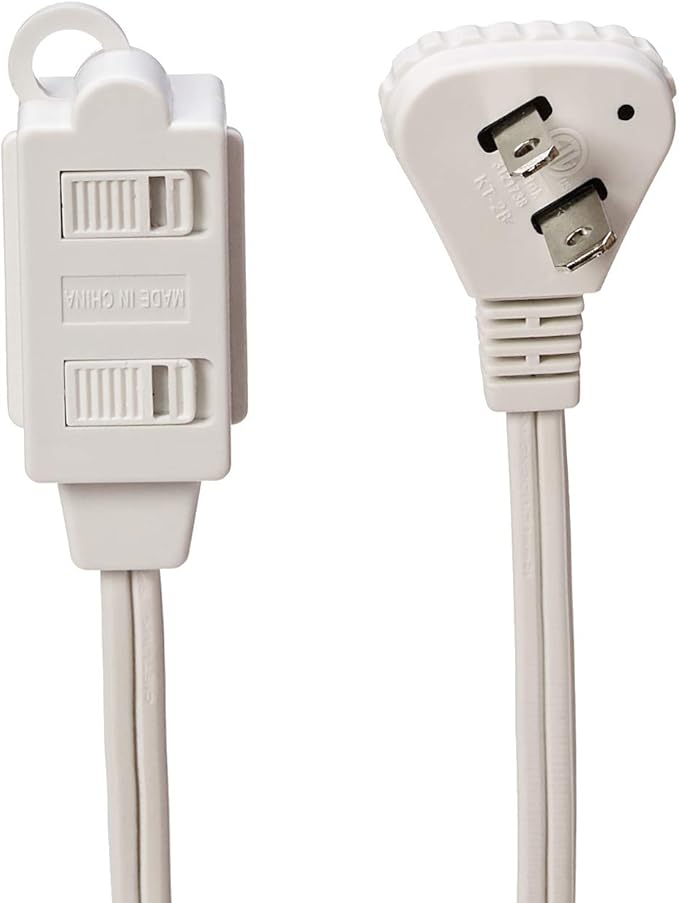 Amazon Basics 3-Foot 2-Prong Indoor Extension Cord Power Strip with Flat Plug, Space-Saving Design, 13 Amps, 1625 Watts, 125 VAC, White, 2-Pack