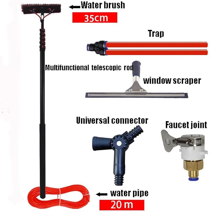 Window Cleaning Pole,High-Altitude Cleaning Brushes,Water Fed Telescopic Brush Conservatory Roof Cleaning Tools for Photovoltaic Panel Cleaning,35cm Brush Head,10.8m