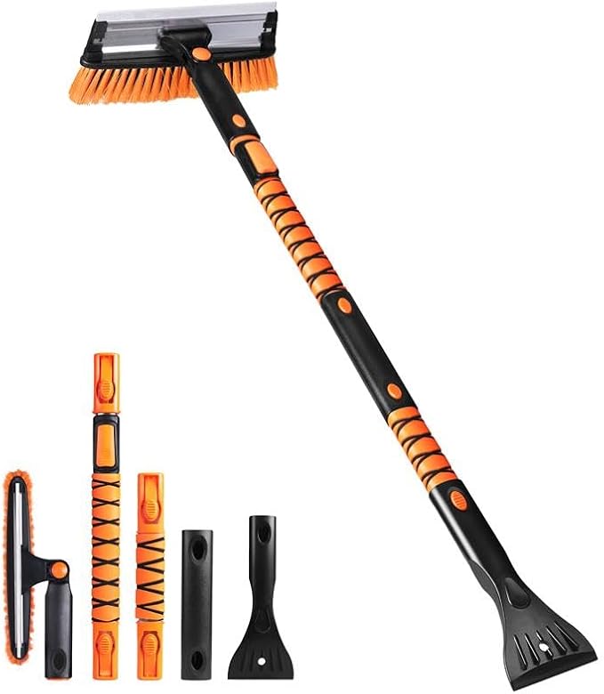 EcoNour 49" Extendable Squeegee Snow Brush and Ice Scraper for Car Windshield & Windows | 270Â° Telescopic Snow Broom with Pivoting Squeegee | Heavy Duty Car Snow Removal Tool for SUV, Truck & Car