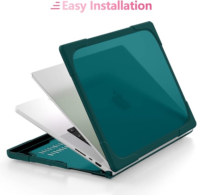 Batianda Heavy Duty Case for New MacBook Pro 16 inch 2026 M5 2024 M4 2023 M3 2021 M2 Pro Max - Ergonomic Foldable Kickstand (Holds 22lbs/Zero Wobble) Matte Translucent Rugged Armor Cover, Dark Teal