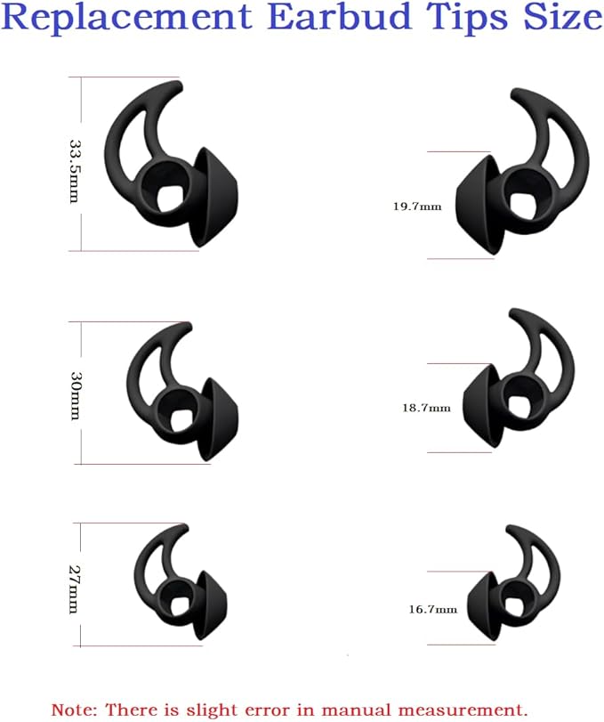 CYADCI Replacement Earbud Tips Silicone Ear Tips Compatible with Bose Quietcomfort and Sport Headphone Earbud Covers Eartips 3 Pairs S M L Black