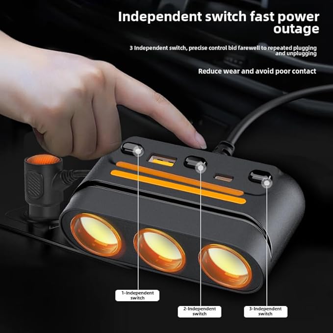 HOWDCHENG 3 - in - 1 Cigarette Lighter Adapter with PD/QC Fast Charging, Independent Switches Car Charger, RGB LED Indicator Lights - Universal Cigarette Lighter USB Charger for Cars, SUVs