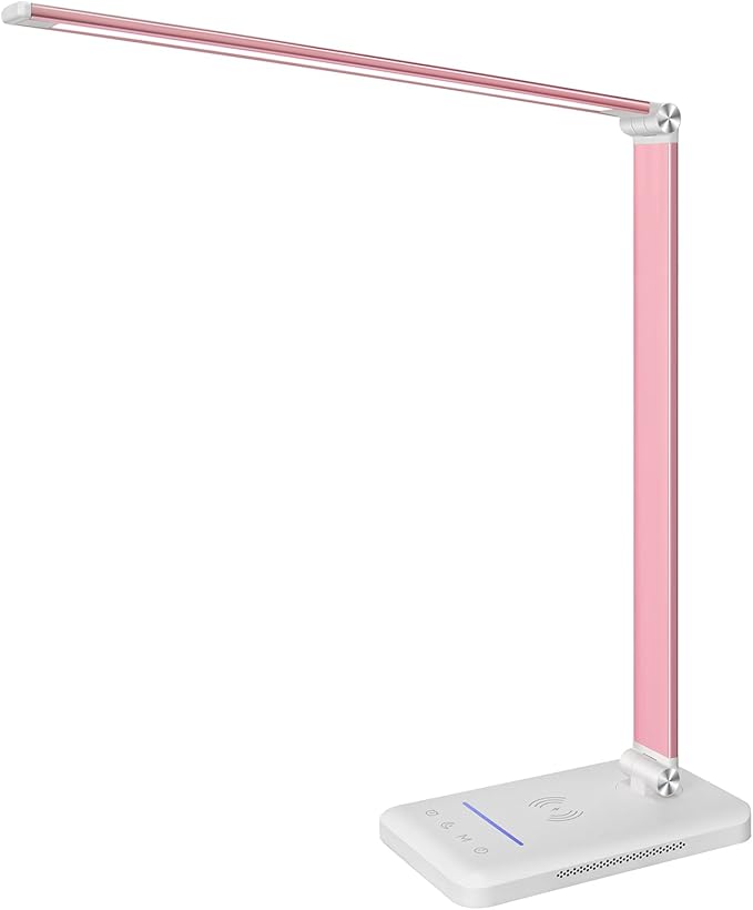 JOSTIC LED Desk Lamp with Night Light, Fast Wireless Charger, USB Charging Port, 10 Brightness, 5 Color Modes, Dimmable Bedside Table Lamp for Bedroom, Touch Control, Auto Timer, 1200Lux Super Bright