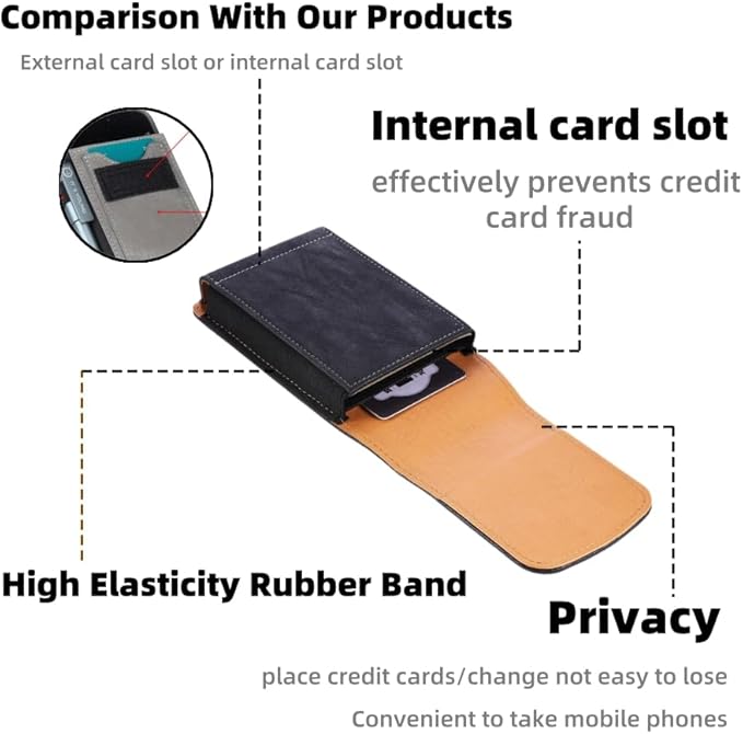 Bourisen Phone Holster Pouch Case Belt Clip Loops Card Slot for Man iPhone12 13 14 15 16 17,11 12 13 14 15 16 17pro,17Air/Samsung S25 S24 S23 S22 S21 S20/LG/Moto (Black&Yellow, L(6.1" x3.2''x0.8))