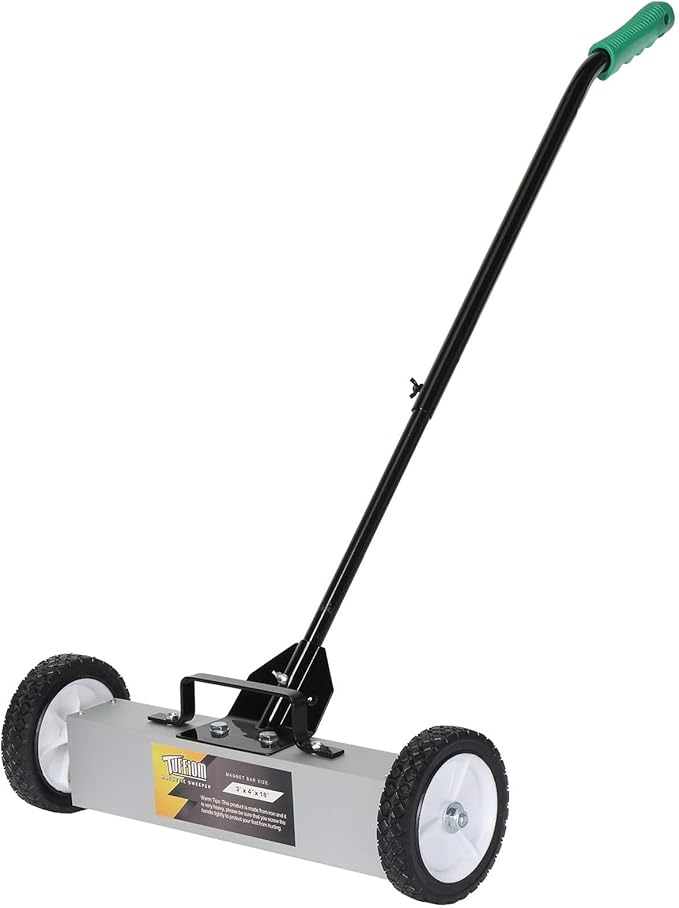 TUFFIOM 18'' Rolling Magnetic Pick-Up Sweeper |45-LBS Capacity, with Quick Release Latch & Adjustable Long Handle, for Nails Needles Screws Collection