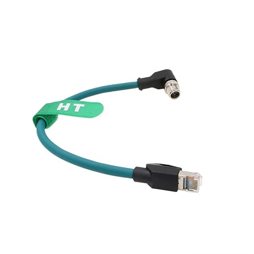 HangTon Ethernet Right Angle M12 8 Pin X-Coded RJ45 CAT-7e GigE High Speed Cable for Cognex Baumer Camera Sensor Switcher Router PLC 30cm