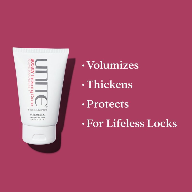 UNITE Hair – BOOSTA Thickening Crème – Lightweight Styling Cream to Instantly Add Thickness & Touchable Volume – For Fine or Limp Hair – UV & Thermal Protection – 4 Fl Oz