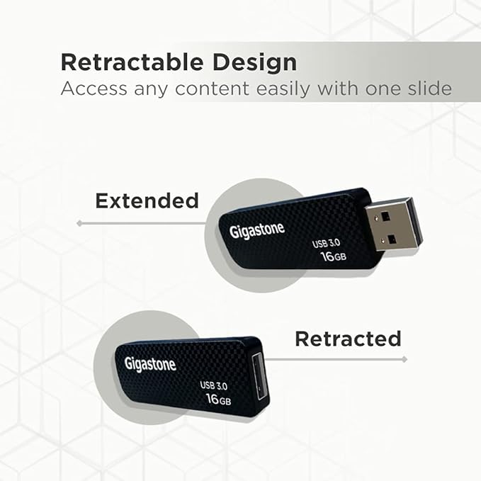 Gigastone Z30 16GB USB3.0 Flash Drive, Capless Retractable Design Pen Drive, Carbon Fiber Style, Reliable Performance & Durable (GS-U316GSLBL-R)