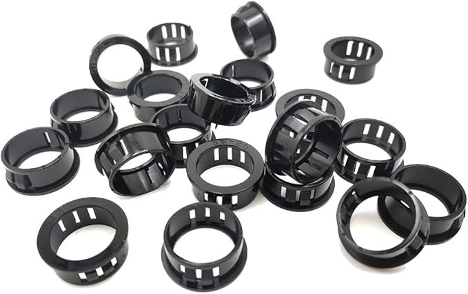 EASYEAH 1 Inch (25mm) Black Snap-in Knockout Insulating Bushing Grommets, Plastic Cable Hole Grommets for Wiring, Round Nylon Snap in Locking Electrical Wire Cord Hose & Tubing Protector, 20pcs