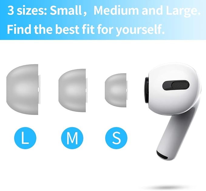 Lanwow Premium Memory Foam Tips for AirPods Pro 1st & 2nd Gen. Not for AirPods Pro 3. No Silicone Eartips Pain. Anti-Slip Eartips. Fit in The Charging Case, 3 Pairs (S/M/L, Grey)