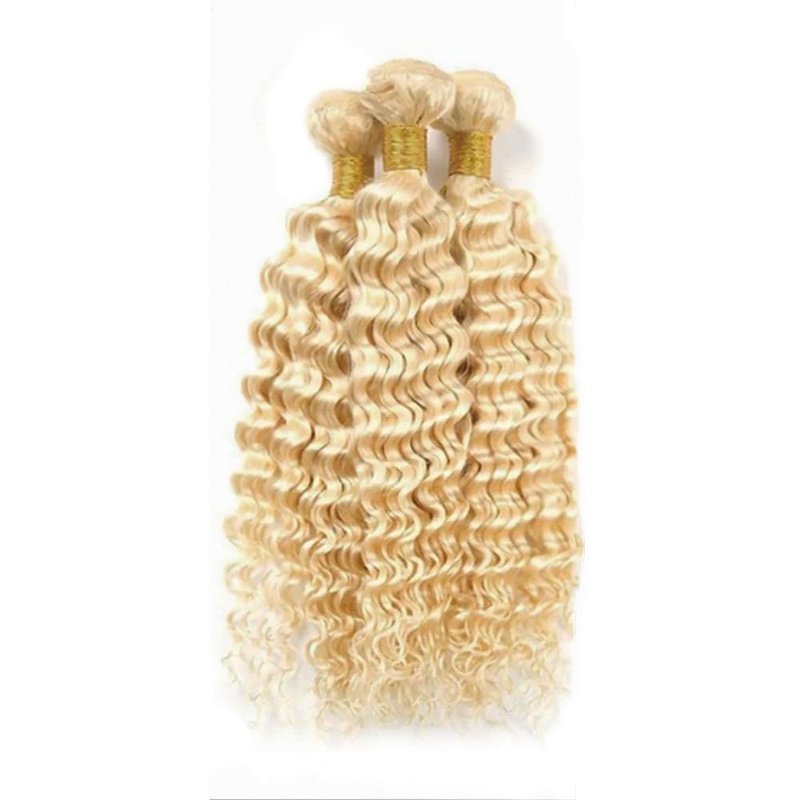 Freiuoke 613 Bundles Human Hair Blonde Deep Wave Bundle 613 Loose Deep Wave Bundle Human Hair Unprocessed Virgin Hair 3 Bundles 14 16 18 Inch
