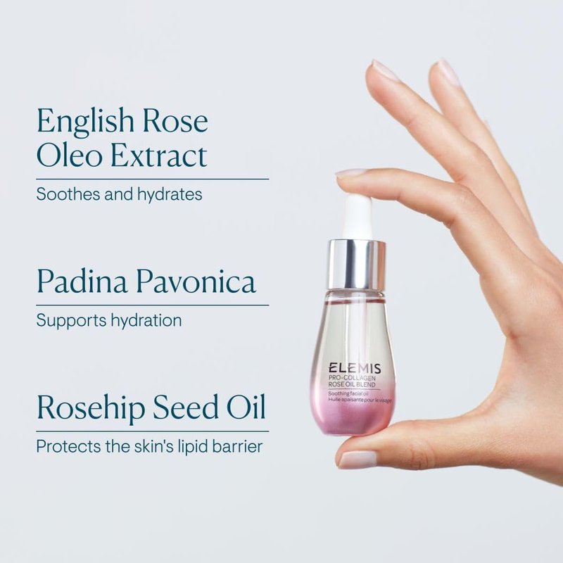 ELEMIS Pro-Collagen Rose Facial Oil Blend | Lightweight Daily Facial Oil Soothes, Nourishes, and Smoothes Skin for a Radiant, Fresh Complexion | 15 mL