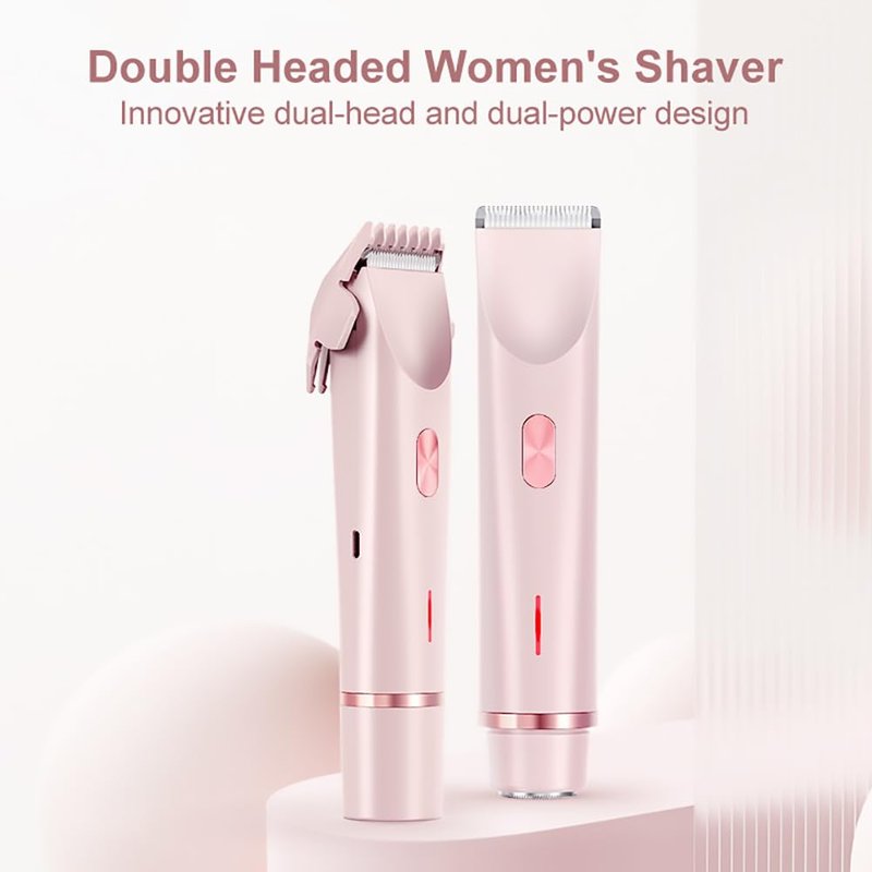 Kwooiuia Women's Dual-Head, Dual-Purpose Electric Shaver & Bikini Trimmer, IPX7 Waterproof for Dry & Wet Use, Underarm Special (Pink)