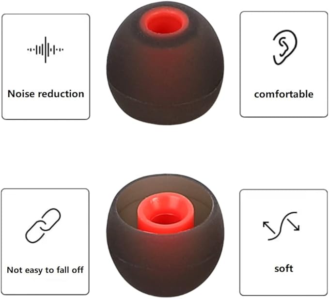 CYADCI Earbuds Replacement Tips Silicone Earbud Tips Ear Gels Fit for Inner Hole from 3.8mm - 5.1mm Earphones 9 Pairs S/M/L Black-Red