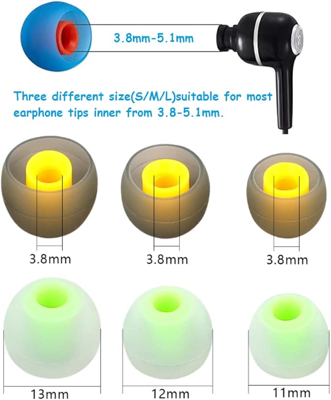 CYADCI Earbud Silicone Ear Tips Earbuds Replacement Ear Tips Gels Bud for Popular in-Ear Headphones Other Inner Hole from 3.8mm - 5.1mm Earphones 9 Pairs S/M/L