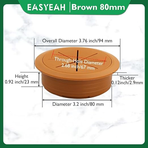 EASYEAH 2 Pcs Desk Grommet 3-1/8" / 80 mm, Desk Hole Cover for Cables Brown, Cable Grommet ABS Plastic, Desk Hole Grommet for Home & Office Pc, Detachable Cable Cord Organizer