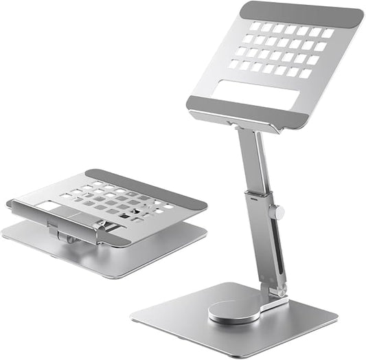 GuaziV 360° Rotating Tablet Stand - Adjustable iPad Tablet Holder for Desk, Foldable iPad Swivel Stand for Home & Office (Sleek Silver)