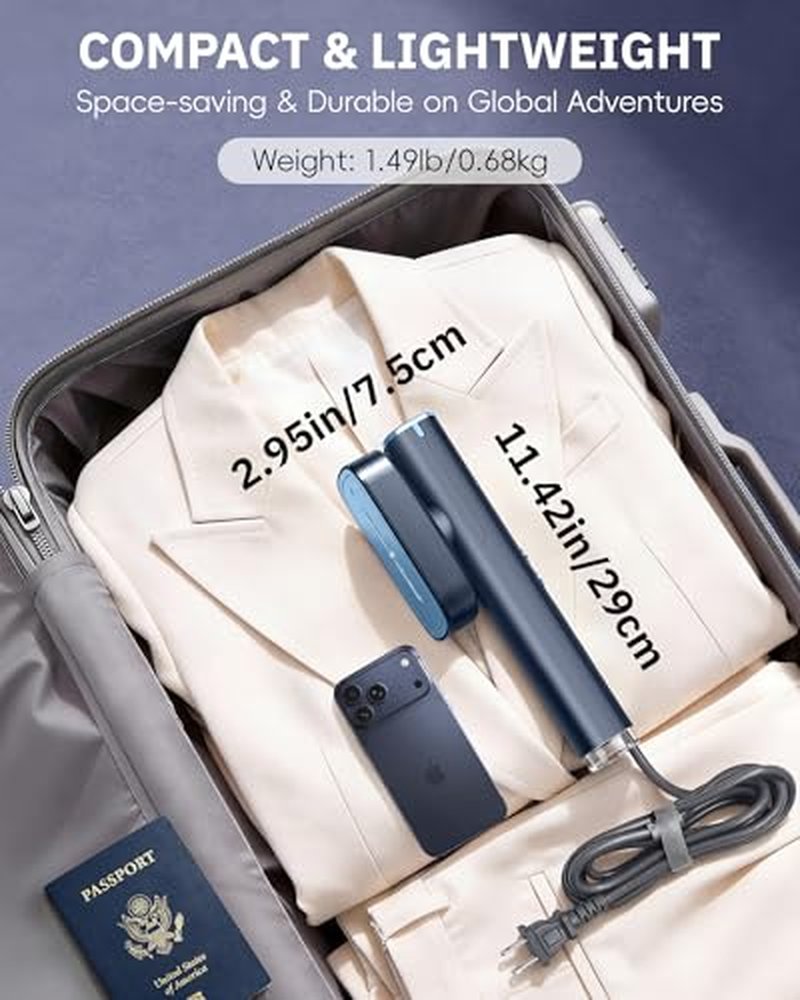 OGHom Steamer for Clothes, 110-240V Travel Steamer & Iron 2 in 1, 1000W Powerful Steam, Portable Handheld Garment Wrinkle Remover, 30s Fast Heat-Up with Dry& 2-Steam Control, for Global & Europe-Black