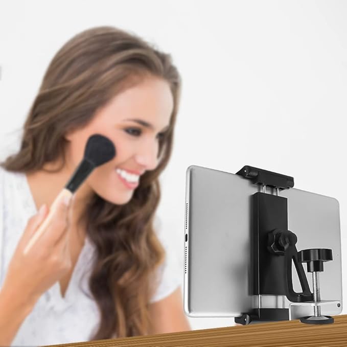 woleyi Under Cabinet Tablet Mount, Kitchen iPad Holder for Desk/Shelf/Board/Chair, 360° Adjustable Metal Clamp Stand for iPad Pro Air Mini, Galaxy Tabs, Z Fold, Fire, Surface, Switch, 4.7-13" Devices