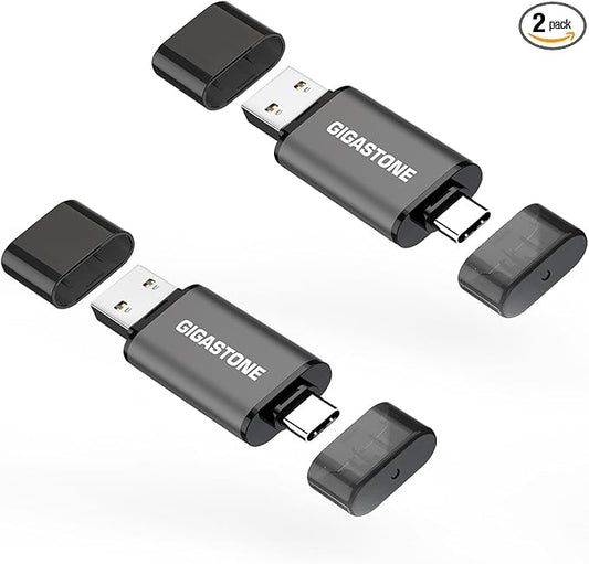 GIGASTONE 512GB Dual USB Flash Drive 2-Pack, USB 3.2 Gen 1, 2-in-1 USB C+A, Speed Up to 100MB/s, Head Cap Design Thumb Drive, Plug & Play for Smartphone/PC/Mac/TV/Car Audio, USB 2.0/3.0/3.1 Compatible