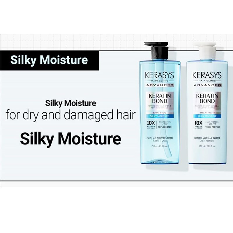 Kerasys Advanced Keratin Bond Shampoo and Treatment Set 20.2 fl oz / 600 ml (Silky Moisture)