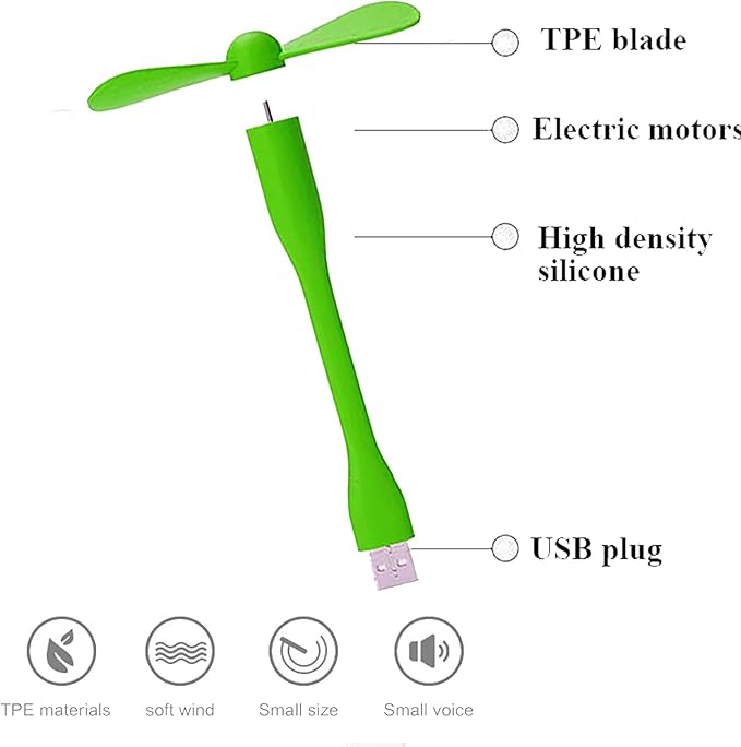 Soseelnee Mini USB Fan, Portable Pocket Fan USB-A Powered Little Cooler, Quiet Operation, for Home Office Car Outdoor Travel- 4 Pack (Green)