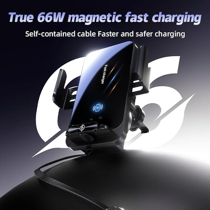 HOLIKLJY Magnetic Phone Holder Car Wireless Charger, 66W Fast Charging Phone Mount 360 Adjustable Rotatable Auto-Clamping Car Vent for Mount - Dashboard Phone Holder for iPhone/Android/Samsung (Black)