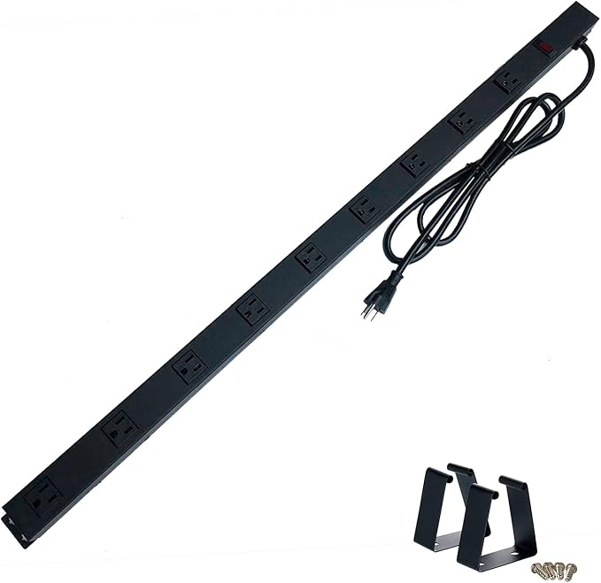 Opentron 9 Black Verticle Outlets 6 Feet Power Cord Heavy Duty Metal Surge Protector Power Strip