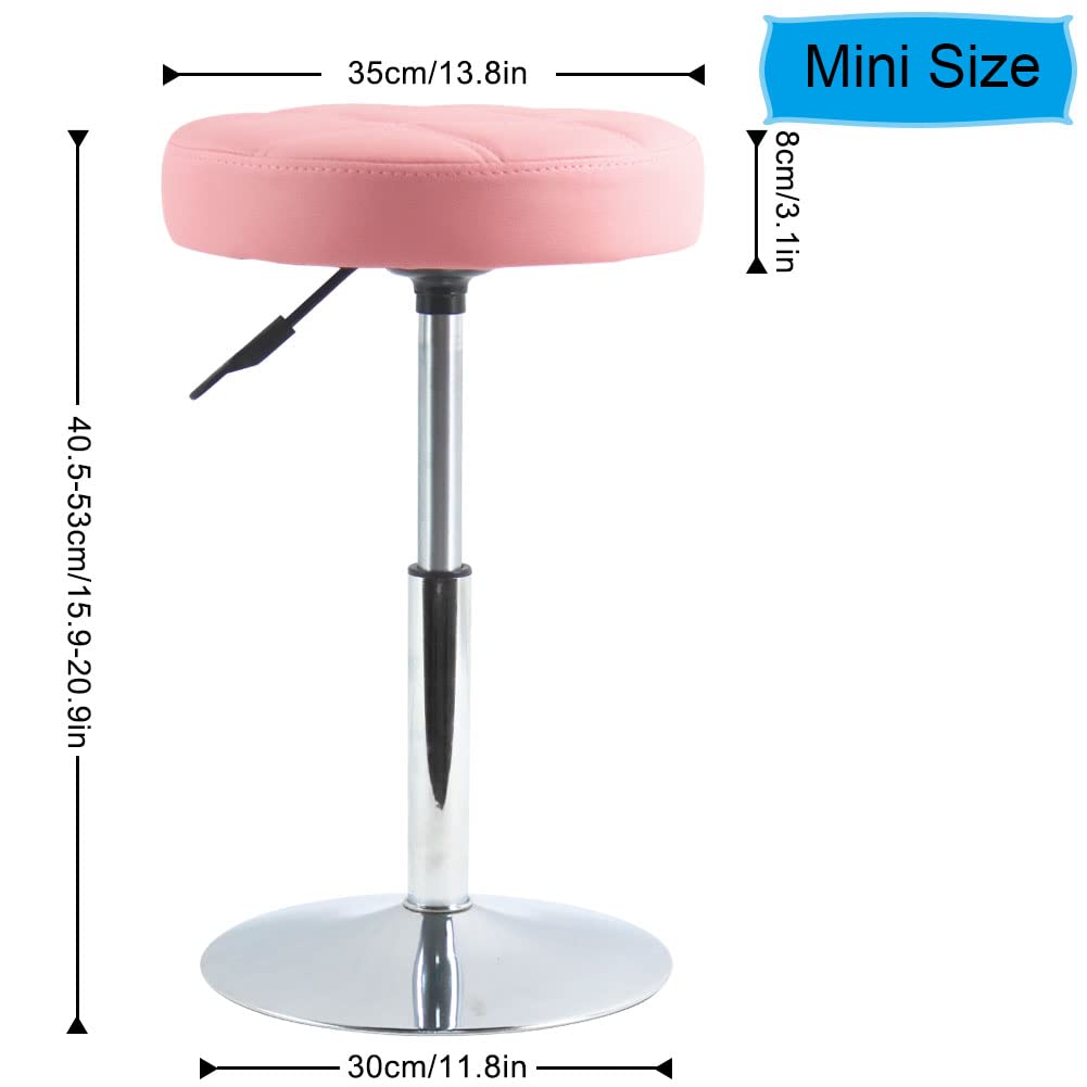 FURWOO Adjustable Pink Short Round Shop Stool, Padded Spa Stool, Ideal for Salon, Manicure, Small