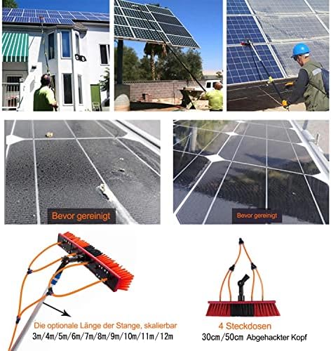 Glass Cleaning Brush Home Water Fed Telescopic Pole Kit Solar Panel Brush Rotating for Photovoltaic Panelï¼12m Water Fed Window Cleaning Pole for Cleaning Photovoltaic and Solar Panels with E