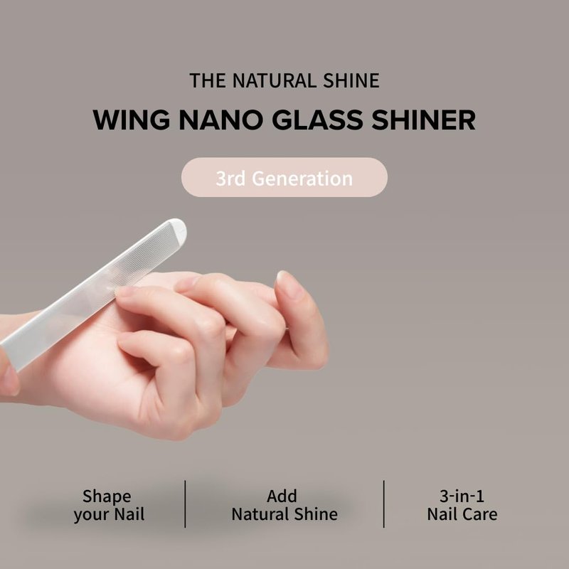 Wing Glass Nail File and Buffer – Nano Glass Nail Shiner, Professional Manicure Tool for Natural Glossy Finish, Washable & Reusable, 5 Colors, 5 Inch (Pink)