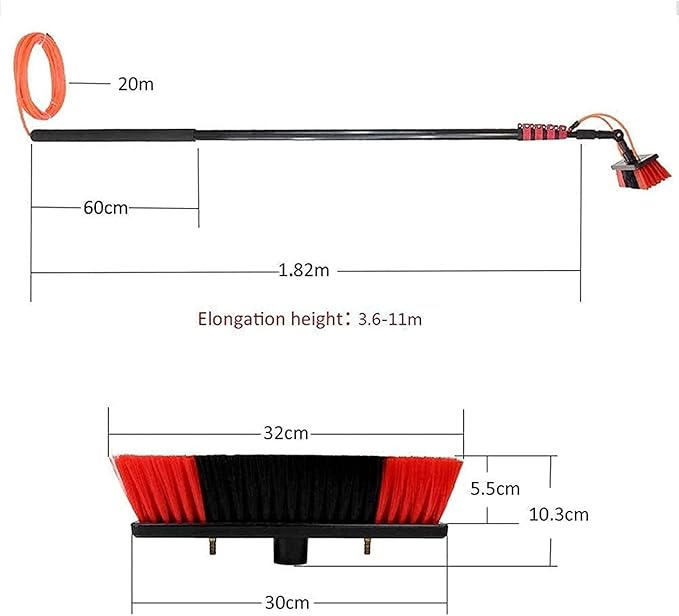 Photovoltaic Panel Cleaning 3.6-11M Water Fed Telescopic Brush Window Clean Extendable Cleaner Conservatory Roof Cleaning Tools Photovoltaic and Solar Panels Cleaner Kit,12ft/3.6m