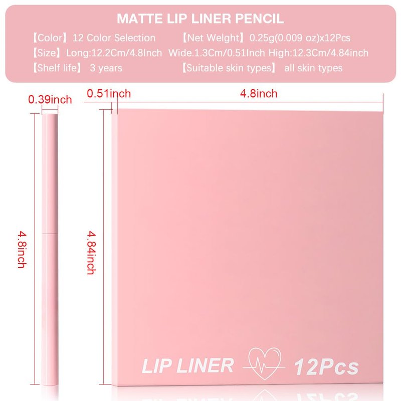 **12Pcs Retractable Lip Liner Pencils Set - Creamy Matte Velvet Colors for Plump Lips | Mauve, Maroon, Red, Nude, Brown**