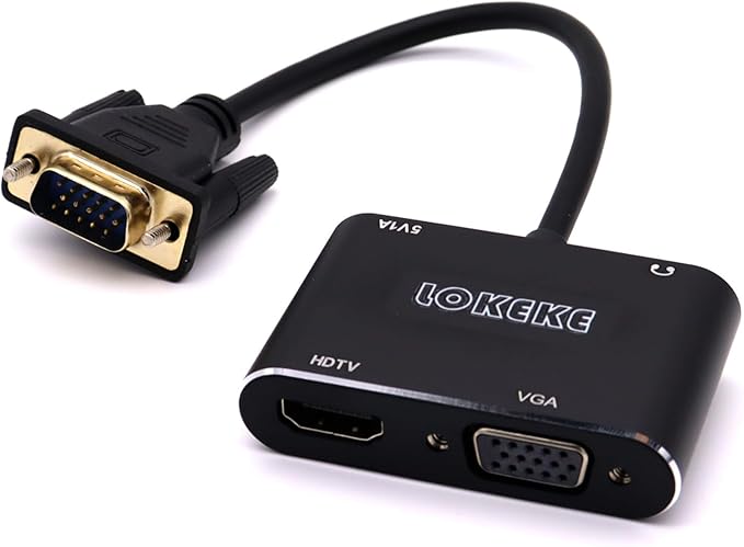 LOKEKE VGA to HDMI VGA, VGA to HDMI VGA Adapter with Audio Cable and USB Cable for Computer, Desktop, Laptop, PC, Monitor, Projector, HDTV