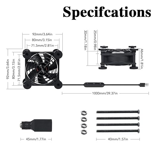 Xiaoqijia Quiet 80mm Fan with 10 Speed USB 5V DC 12V IPX5 Waterproof Cooling Fan for Tablet TV Receiver Router DVR Xbox Greenhouse Kennel Computer Cabinet Component Cooling