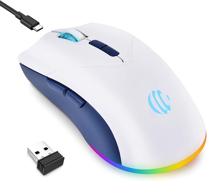 mobiproduct Bluetooth Mouse, Laptop Mouse, Wireless Rechargeable Mouse, 2-in-1 BT 5.2 + 2.4G Silent 1600DPI Mice with USB Receiver, One-Click Return Desktop, Mouse for Laptop, PC, Mac, iPad, White
