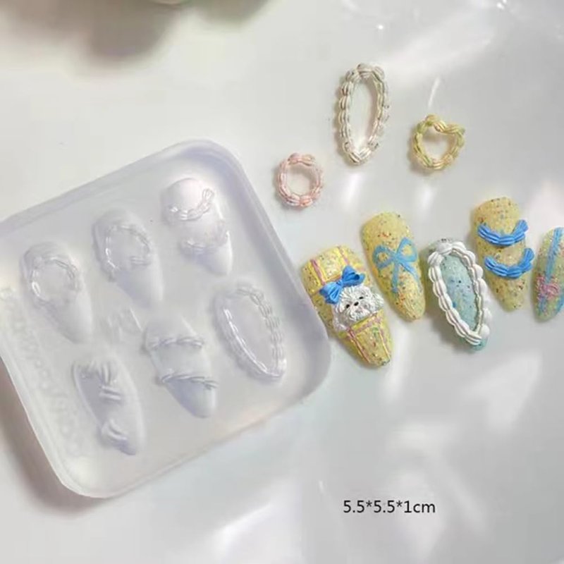 Nail Art Silicone Mold - Embossed Cream Chain Design | 3D Carving Template for DIY Manicure with 6 Patterns