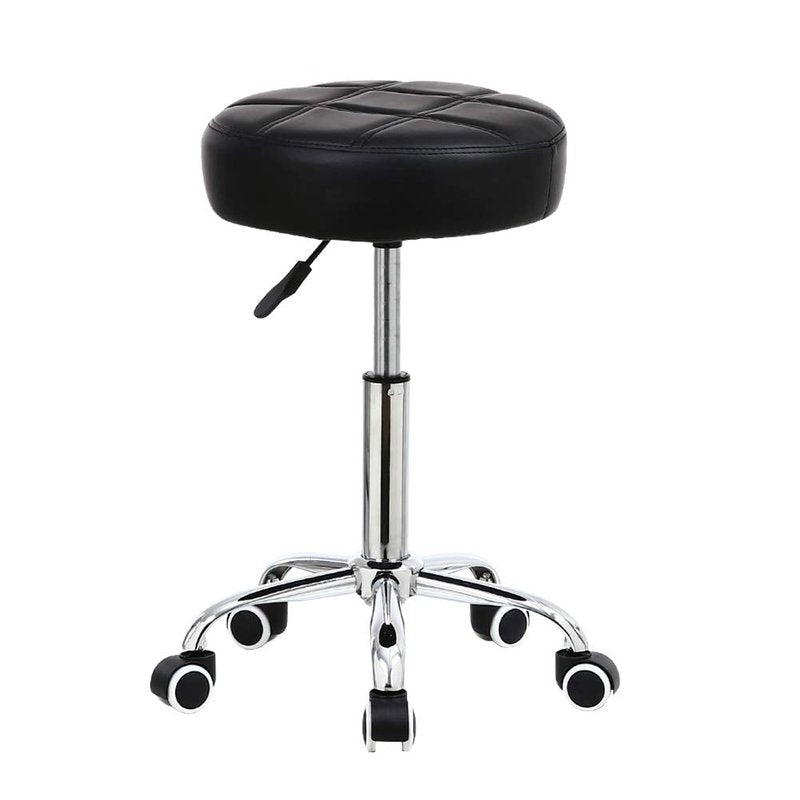 KKTONER Round Rolling Stool PU Leather Height Adjustable Swivel Drafting Work SPA Medical Salon Stools Chair with Wheels Black