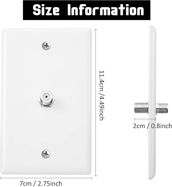 Weewooday 16 Pcs 1-Port TV Cable Wall Plate with F Connector Coax Wall Plate Video Jack Single Gang (White)