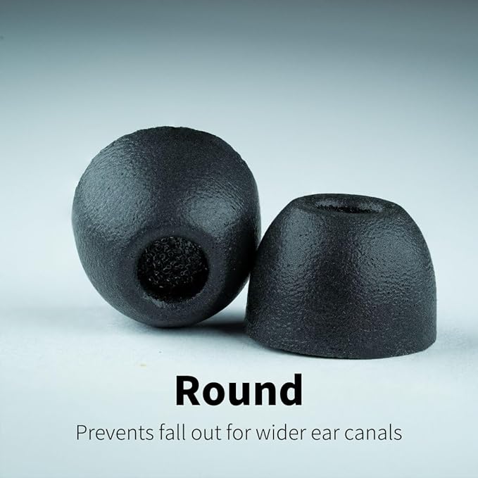 Comply 100 Core Series | Memory Foam Replacement IEM Ear Tips for Etymotic, Westone, Klipsch & More | Superior Noise Isolation, Ultimate Comfort, Secure Fit | Round, Black, (S/M/L) (3 Pairs)