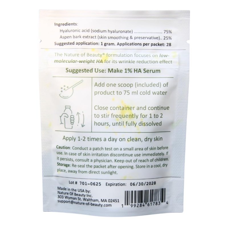 Hyaluronic Acid Powder, Low Molecular Weight (LMW) Anti-Wrinkle Hyaluronic Powder, For Face Serum Or Lotion, 100% Natural, USA Made, 1 Oz (28.4g)
